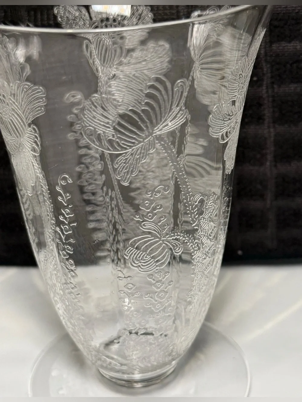 1930 Cambridge Glass Etched Gloria Clear Footed Tumbler Floral Stem 3130 RARE